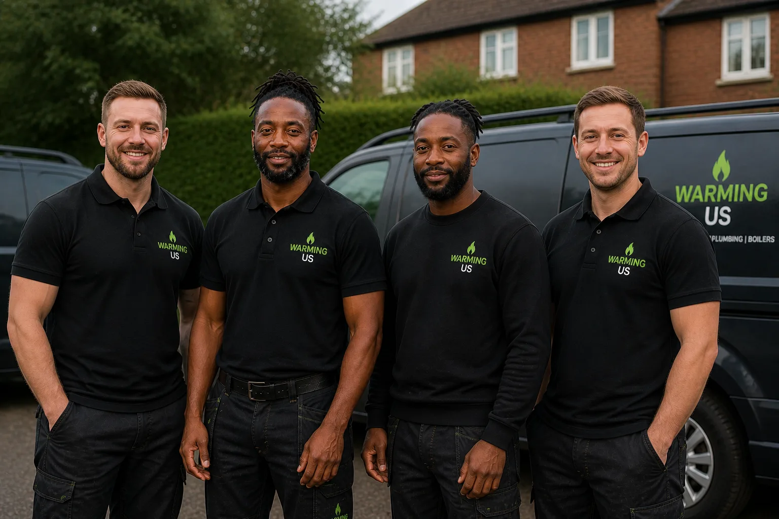 The Warming Us team standing in front of a branded van in South Wales
